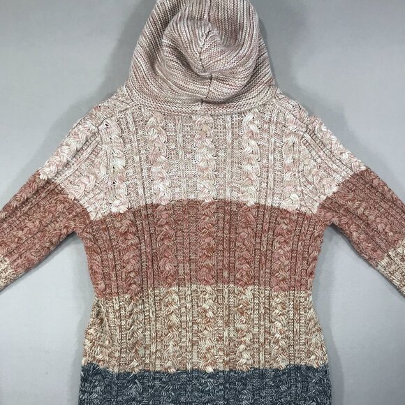 Lety & Me Cardigan Women's Large Brown Colorblock Sweater Knit Hooded Open Front - Picture 12 of 15